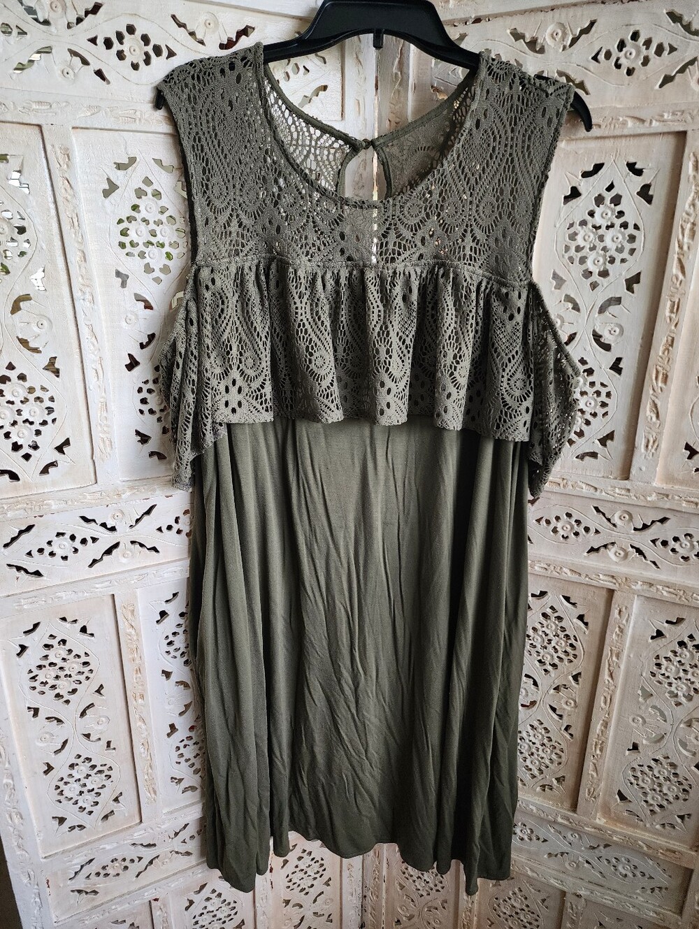 Lane Bryant Olive Green Cold Shoulder Dress- Size 18/20